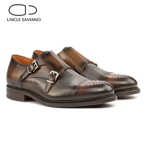 Double Monk Brown Buckle Strap Men Shoes