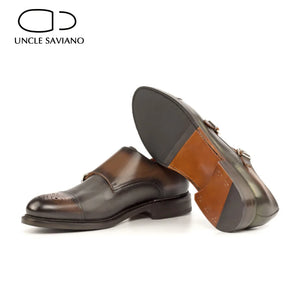 Double Monk Brown Buckle Strap Men Shoes