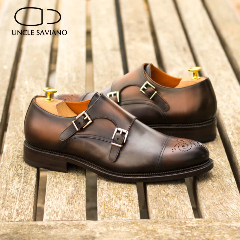 Double Monk Brown Buckle Strap Men Shoes